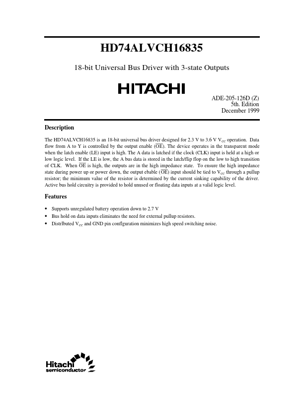 HD74ALVCH16835 Hitachi Semiconductor