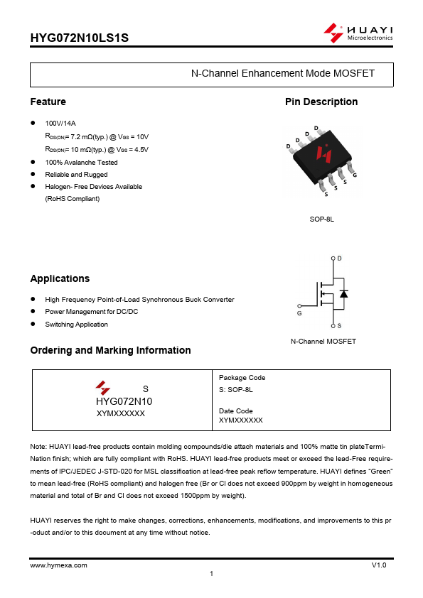 <?=HYG072N10LS1S?> डेटा पत्रक पीडीएफ