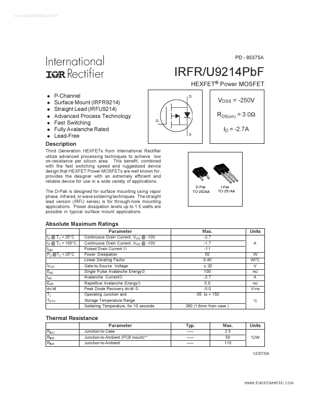 IRFU9214PBF International Rectifier