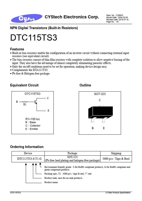 DTC115TS3 CYStech Electronics