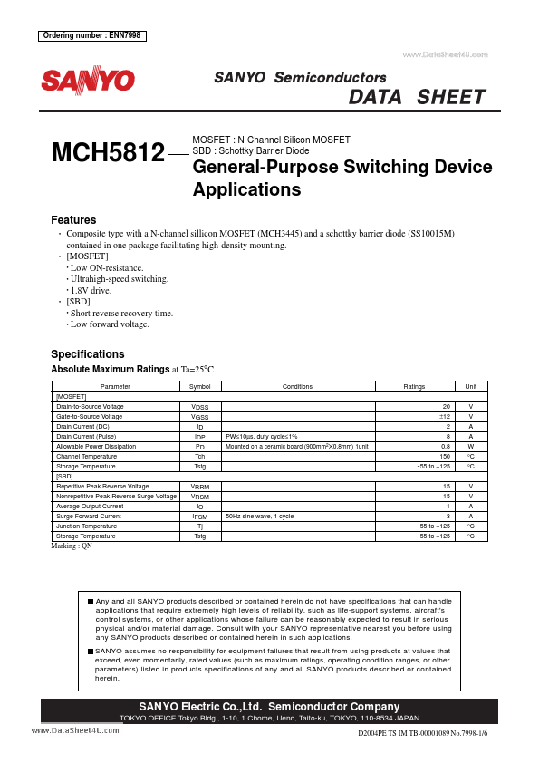 MCH5812 Sanyo Semicon Device