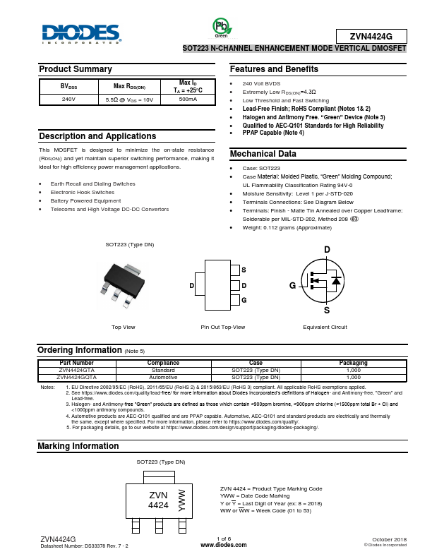 ZVN4424G Diodes