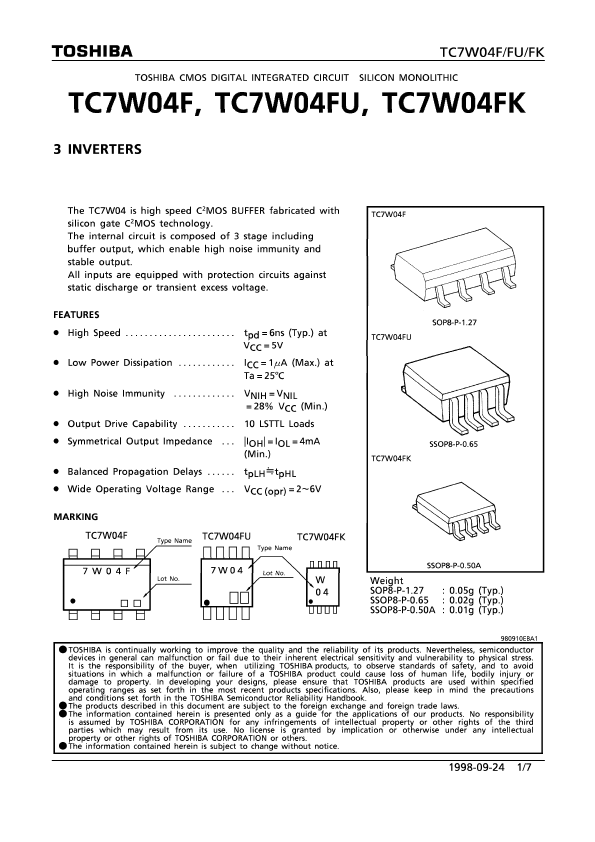 TC7W04FK Toshiba