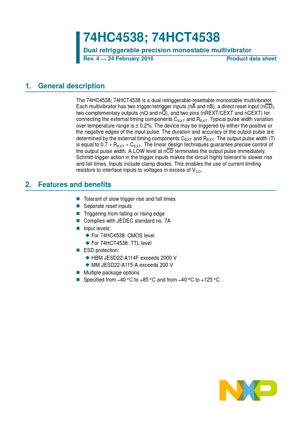 74HC4538 NXP Semiconductors