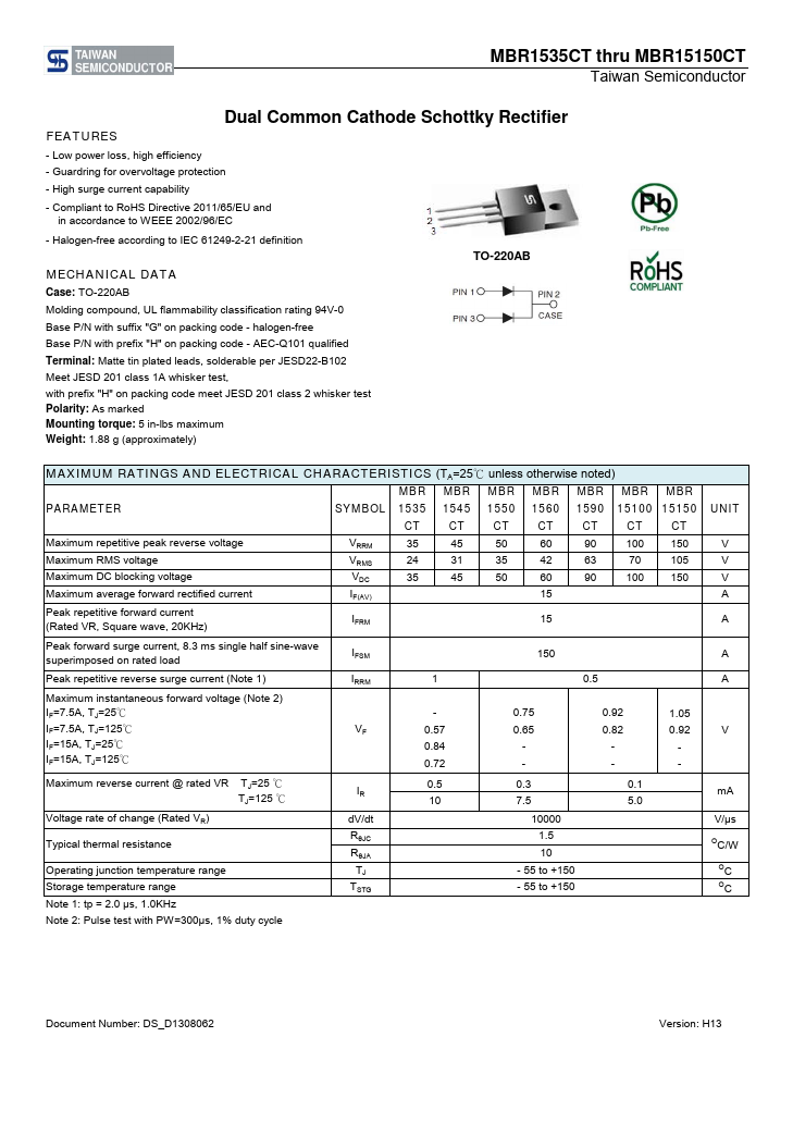 MBR15150CT Taiwan Semiconductor