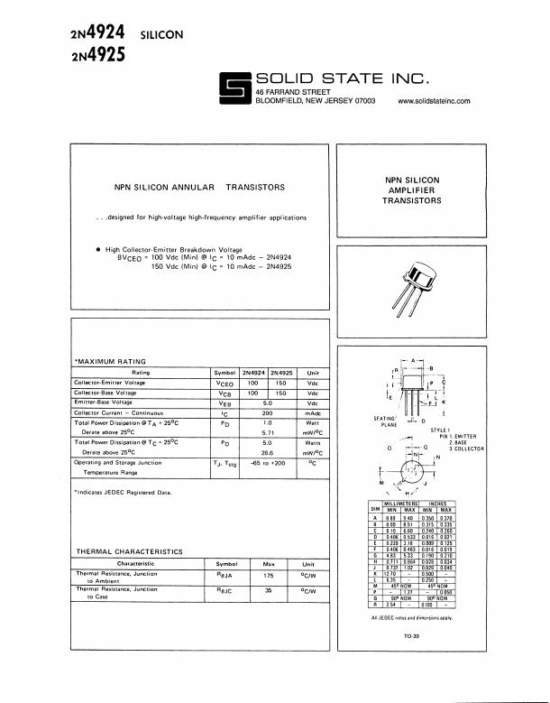 <?=2N4925?> डेटा पत्रक पीडीएफ