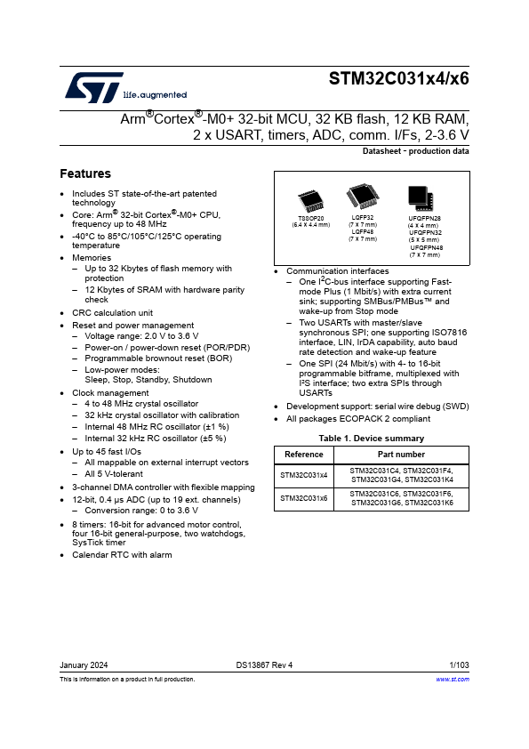 <?=STM32C031C4?> डेटा पत्रक पीडीएफ