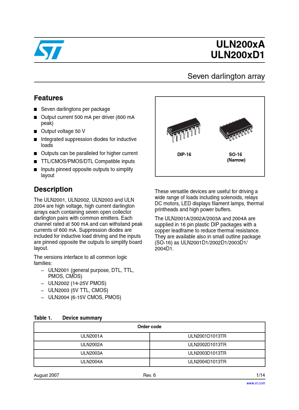 ULN2004A STMicroelectronics