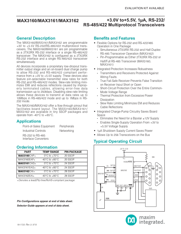 <?=MAX3162?> डेटा पत्रक पीडीएफ