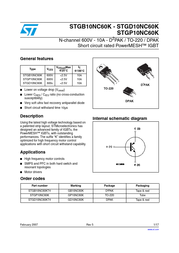 STGD10NC60K ST Microelectronics