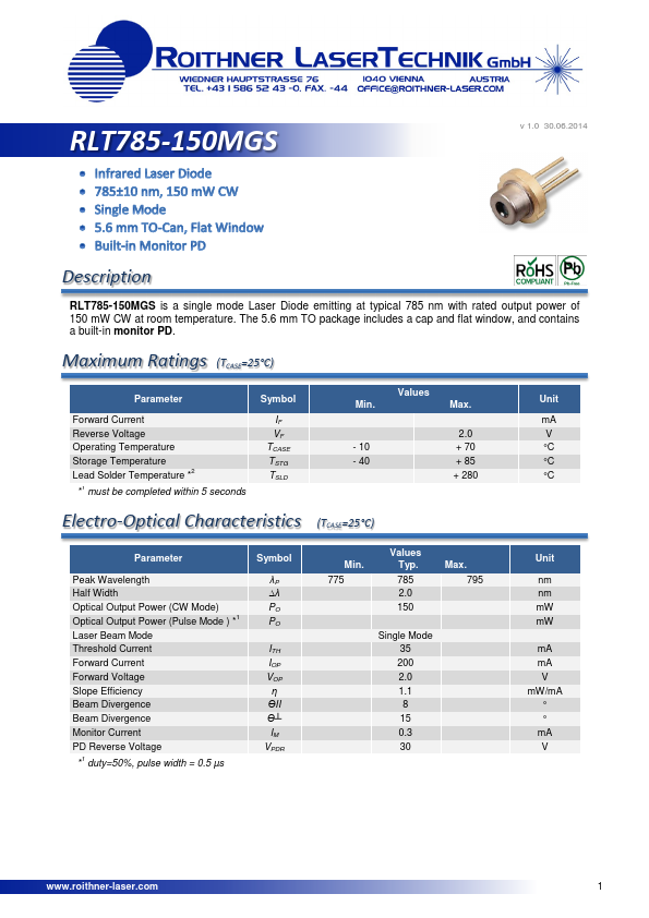 <?=RLT785-150MGS?> डेटा पत्रक पीडीएफ