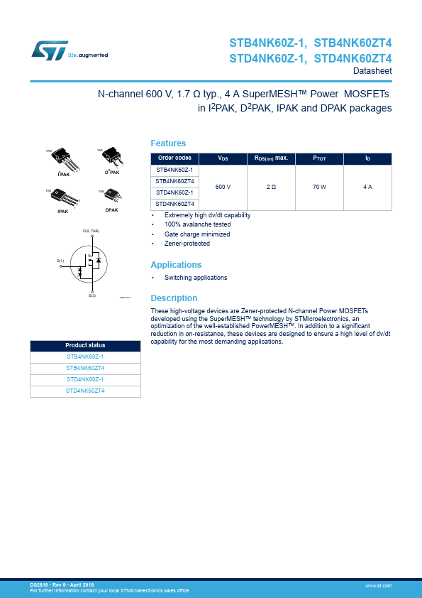 STB4NK60Z-1 STMicroelectronics