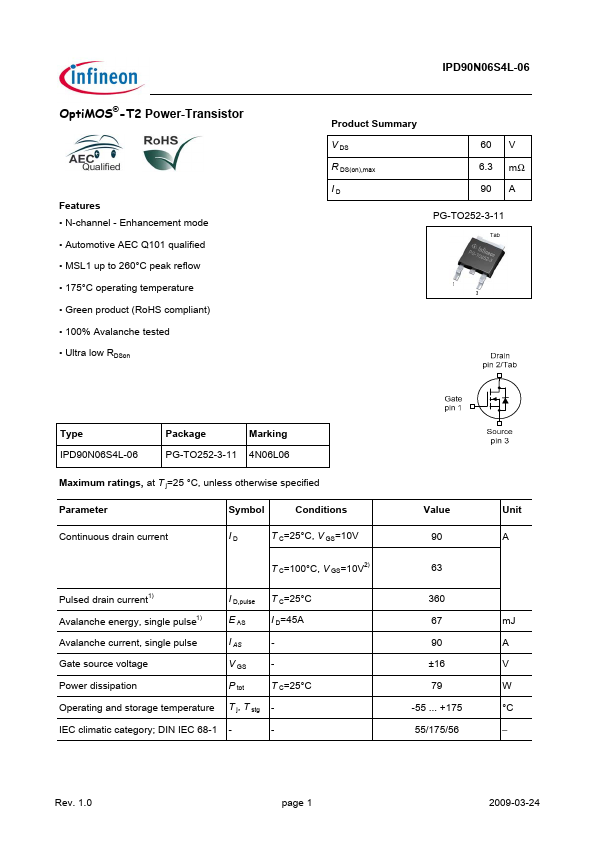 IPD90N06S4L-06 Infineon