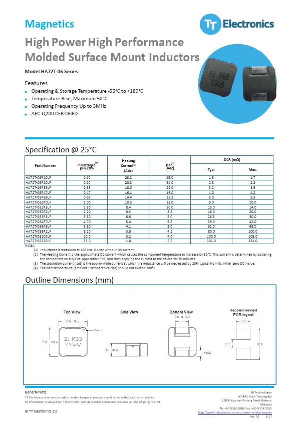 HA72T-06R20LF - TT Electronics