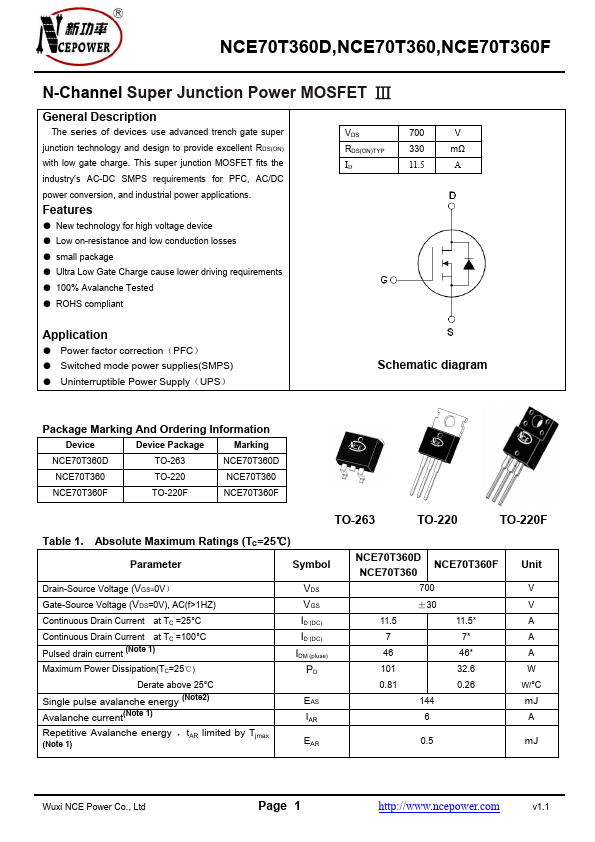 <?=NCE70T360D?> डेटा पत्रक पीडीएफ