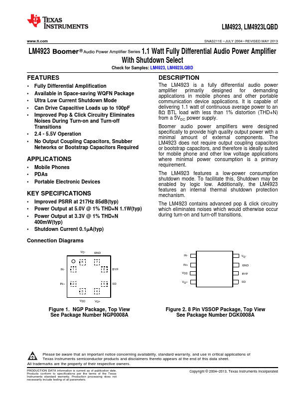 LM4923 Texas Instruments