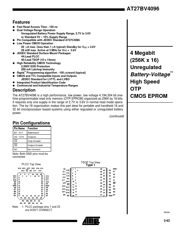 <?=AT27BV4096?> डेटा पत्रक पीडीएफ