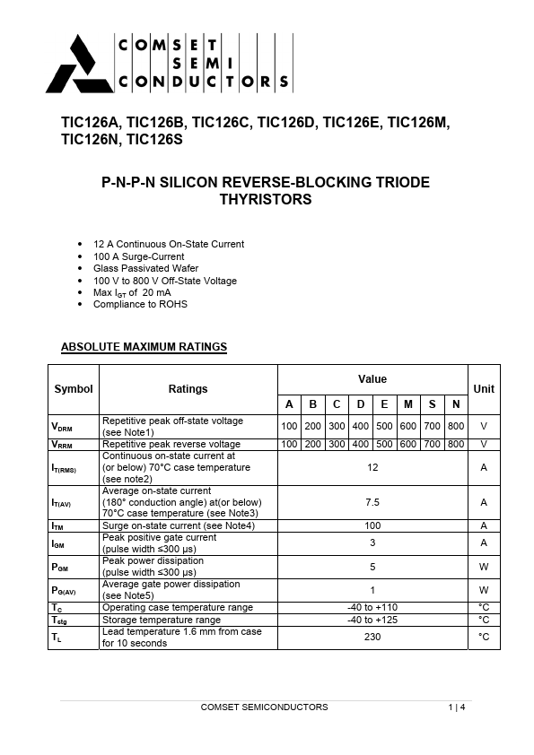 <?=TIC126A?> डेटा पत्रक पीडीएफ