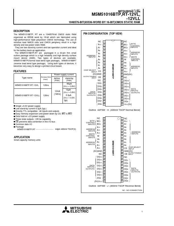 <?=M5M51016BTP-12VL?> डेटा पत्रक पीडीएफ