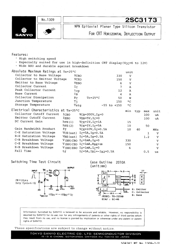 2SC3173 Sanyo Semicon Device