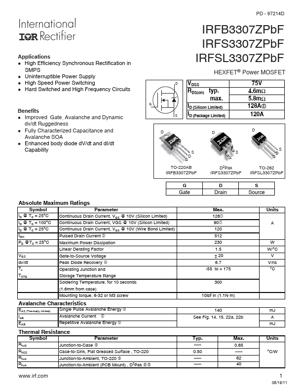 IRFB3307ZPBF International Rectifier