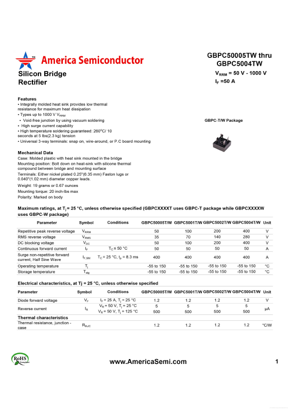 GBPC50005W America Semiconductor