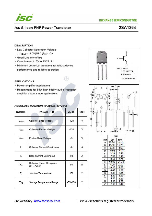 2SA1264 Inchange Semiconductor