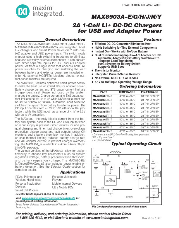 <?=MAX8903C?> डेटा पत्रक पीडीएफ