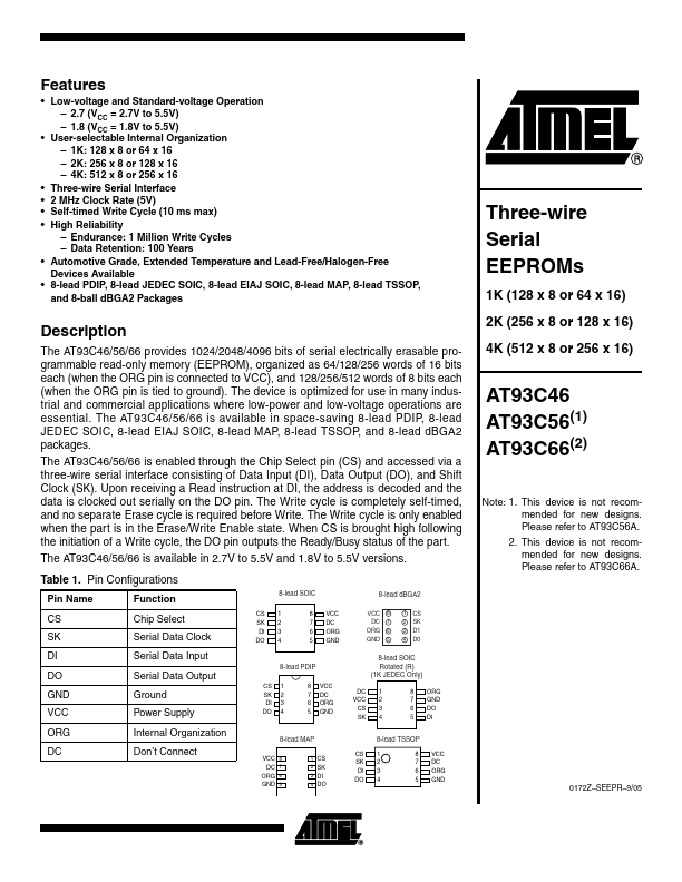 93C46 EEPROM Datasheet pdf - EEPROM. Equivalent, Catalog