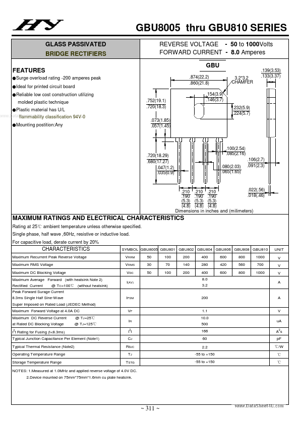 GBU8005 HY ELECTRONIC