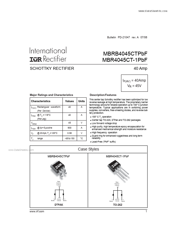 MBR4045CT-1PBF International Rectifier