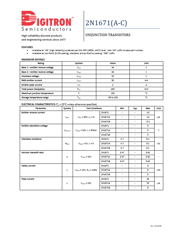 2N1671B Digitron Semiconductors