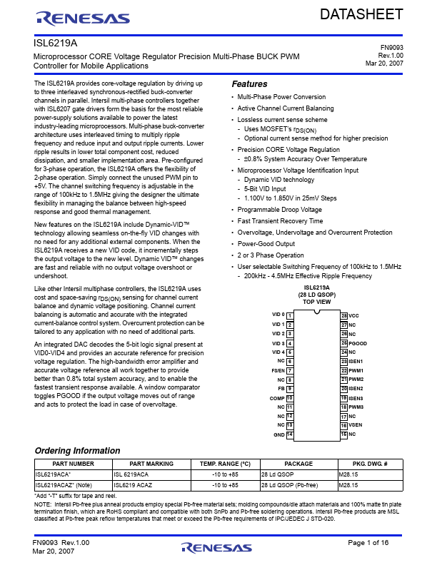 ISL6219A Renesas