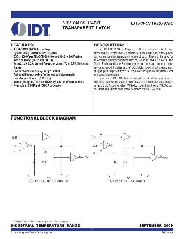 <?=IDT74FCT163373C?> डेटा पत्रक पीडीएफ