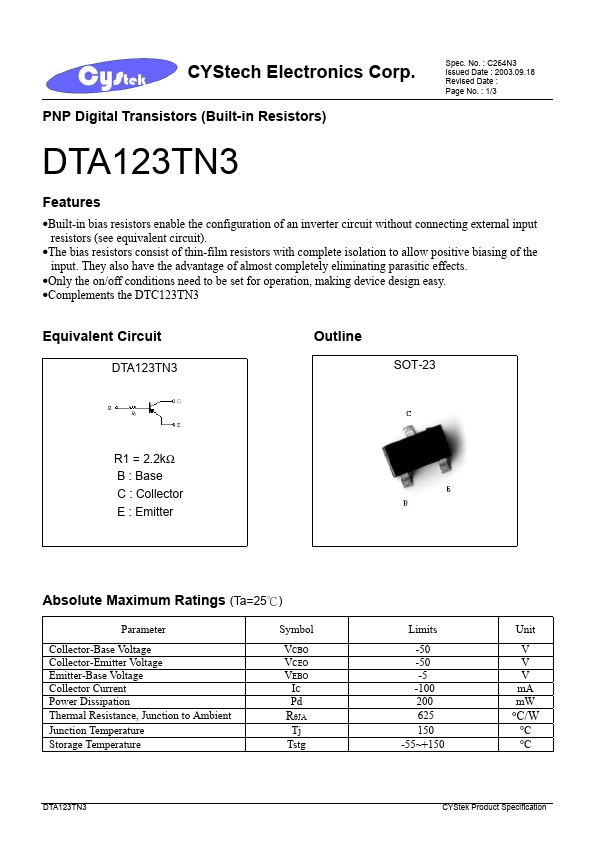 <?=DTA123TN3?> डेटा पत्रक पीडीएफ