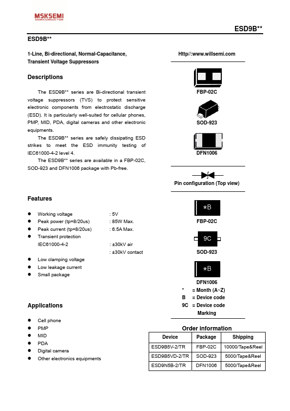 ESD9B5VD-2 msksemi