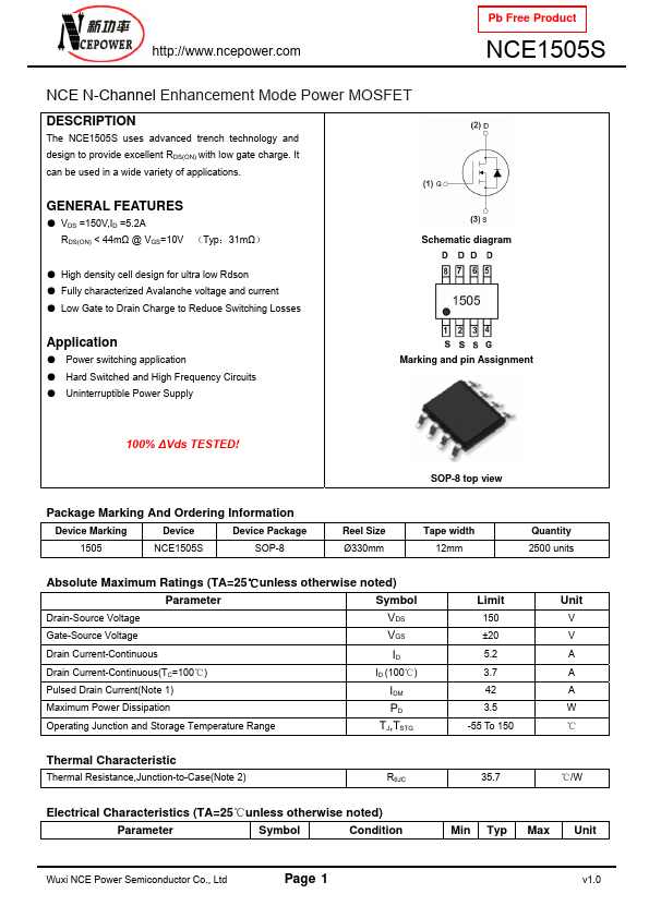 <?=NCE1505S?> डेटा पत्रक पीडीएफ