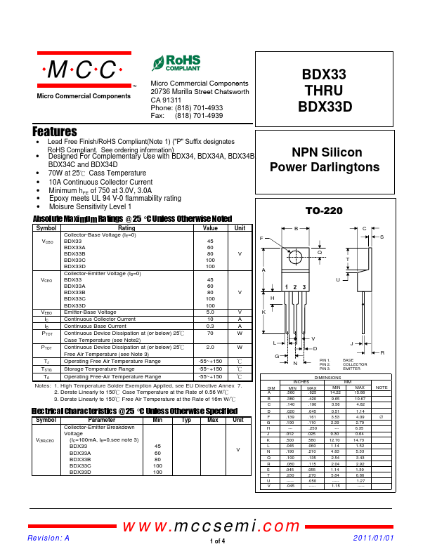 BDX33 Micro Commercial Components