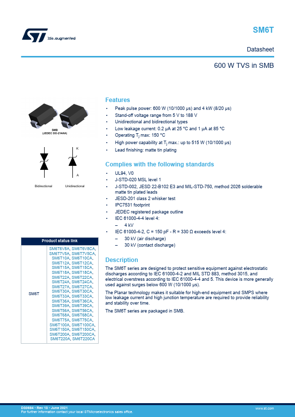 SM6T75A STMicroelectronics