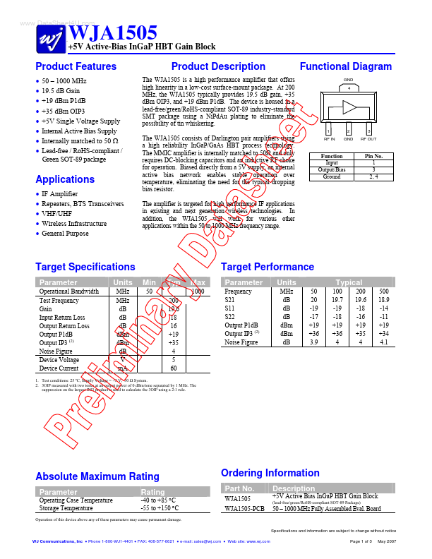 WJA1505 WJ Communication