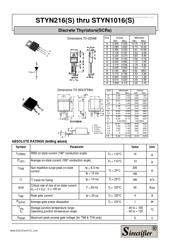 STYN1016S Sirectifier Semiconductors