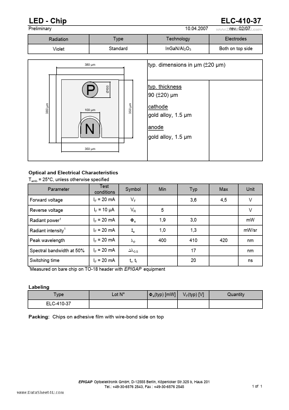 <?=ELC-410-37?> डेटा पत्रक पीडीएफ