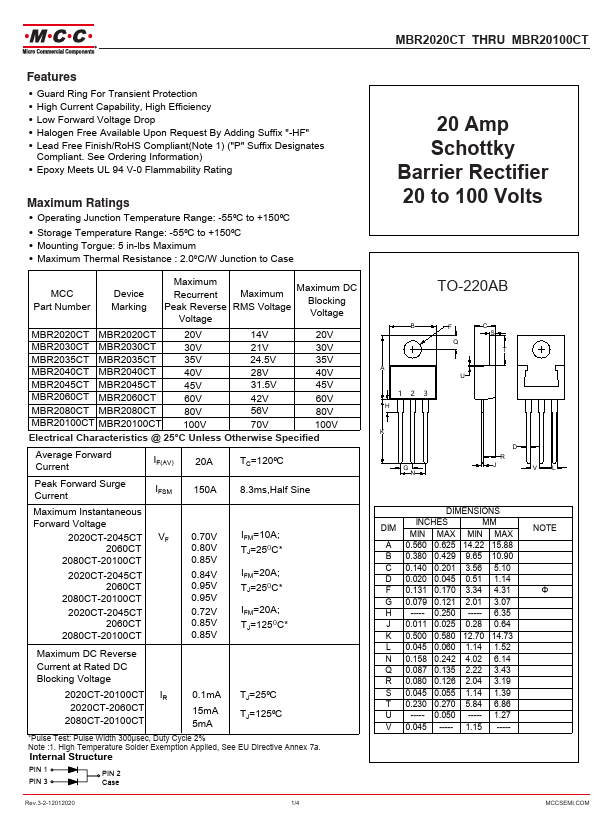 MBR2080CT Micro Commercial Components