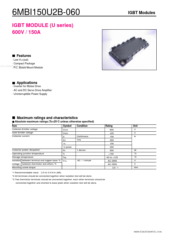 <?=6MBI150U2B-060?> डेटा पत्रक पीडीएफ