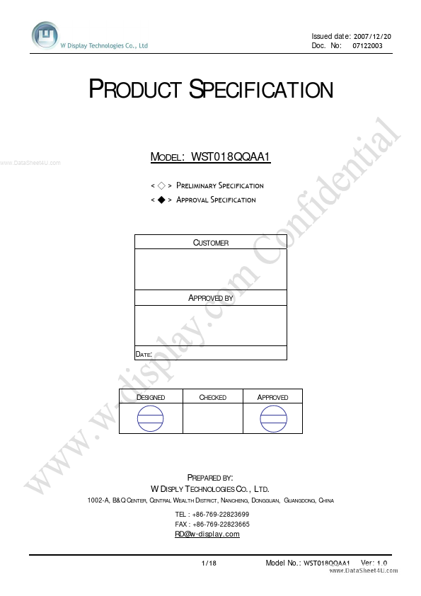 <?=WST018QQAA1?> डेटा पत्रक पीडीएफ