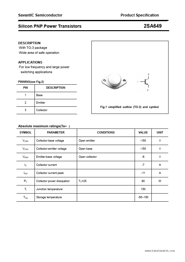 <?=2SA649?> डेटा पत्रक पीडीएफ
