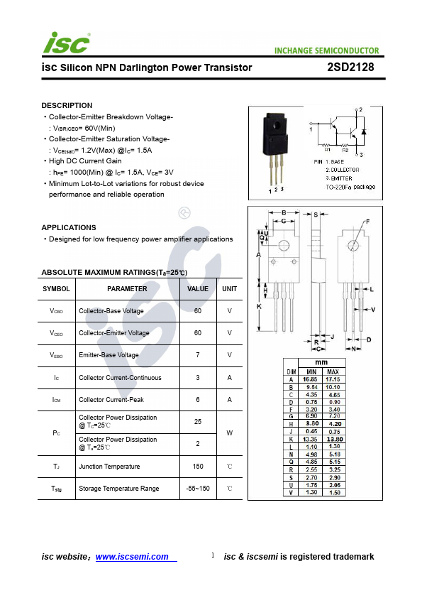 2SD2128 Inchange Semiconductor