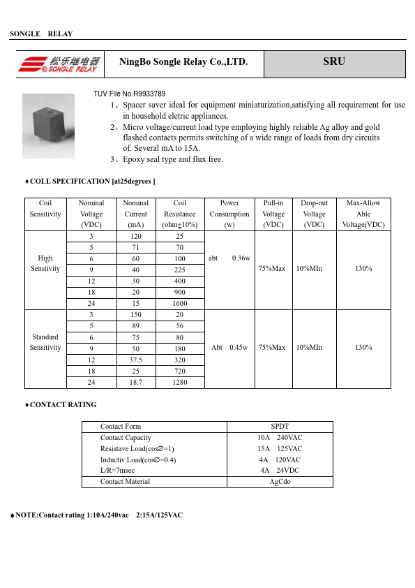 SRU-09VDC-F-D-C SONGLE