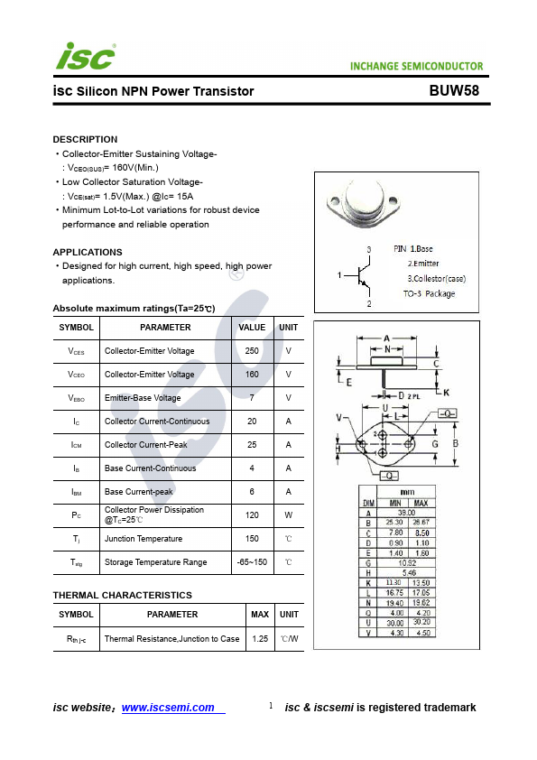 BUW58 Inchange Semiconductor