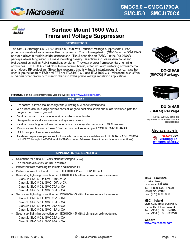 SMCG45A Microsemi